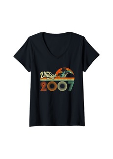 Womens Vintage Born In 2007 18 Years Old Retro 18th Birthday Gifts V-Neck T-Shirt