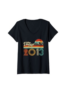 Womens Vintage Born In 2013 12th Birthday Gifts 12 Years Old Retro V-Neck T-Shirt