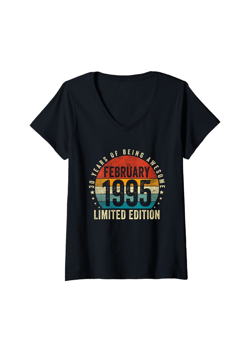 Born Womens Vintage February 1995 Funny 30 Years Old Gifts 30th Birthday V-Neck T-Shirt