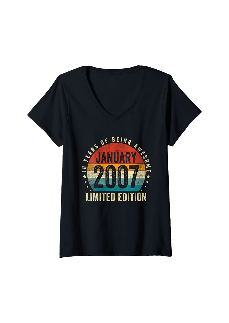 Born Womens Vintage January 2007 Funny 18 Years Old Gifts 18th Birthday V-Neck T-Shirt