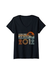 Born Womens Vintage Legend Since January 2012 13th Birthday 13 Year Old V-Neck T-Shirt