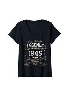 Womens Vintage Legends Were Born In 1945 Happy 79th Birthday Aged V-Neck T-Shirt