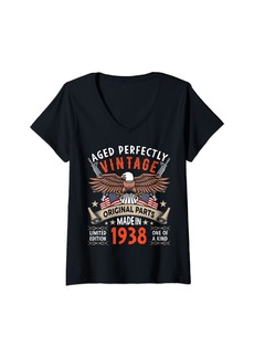 Born Womens Vintage Made In 1938 Birthday United States USA Flag V-Neck T-Shirt