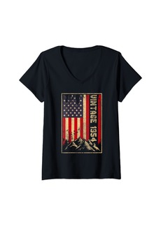 Born Womens Vintage Made In 1954 American Flag 70th Birthday 70 Year Old V-Neck T-Shirt