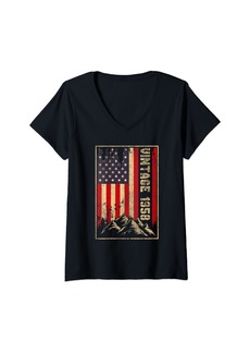 Born Womens Vintage Made In 1958 American Flag 66th Birthday 66 Year Old V-Neck T-Shirt
