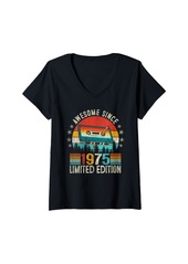 Born Womens Vintage Made In 1975 Cassette Tape 50th Birthday 50 Year Old V-Neck T-Shirt