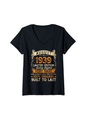 Born Womens Vintage Made In August 1939 85th Birthday Men 85 Year Old V-Neck T-Shirt