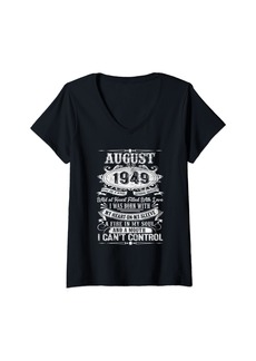 Born Womens Vintage Made In August 1949 75th Birthday Men 75 Year Old V-Neck T-Shirt