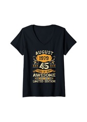 Born Womens Vintage Made In August 1979 45th Birthday Men 45 Year Old V-Neck T-Shirt