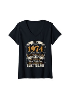 Born Womens Vintage Made In July 1974 50th Birthday Men 50 Year Old V-Neck T-Shirt