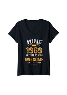 Born Womens Vintage Made In June 1969 55th Birthday Men 55 Year Old V-Neck T-Shirt