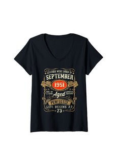 Born Womens Vintage Made In September 1951 73rd Birthday 73 Year Old V-Neck T-Shirt