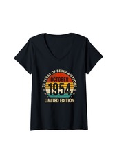 Born Womens Vintage October 1954 70th Birthday Gift 70 Years Old Retro V-Neck T-Shirt