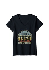 Born Womens Vintage October 1964 Retro 60th Birthday Gift 60 Years Old V-Neck T-Shirt
