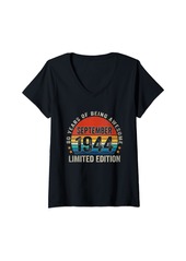 Born Womens Vintage September 1944 80th Birthday Gifts 80 Year Old Retro V-Neck T-Shirt