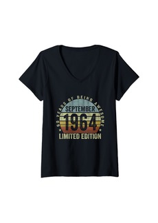 Born Womens Vintage September 1964 Retro 60th Birthday Gift 60 Years Old V-Neck T-Shirt