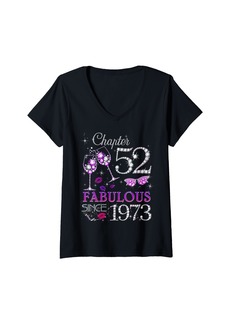 Born Womens Womens Chapter 52 Fabulous Since 1973 52nd Birthday Queen V-Neck T-Shirt