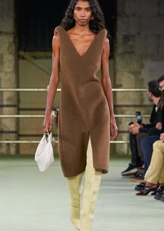 Bottega Veneta - Alpaca Mohair V-Neck Midi Dress - Brown - IT 36 - Moda Operandi