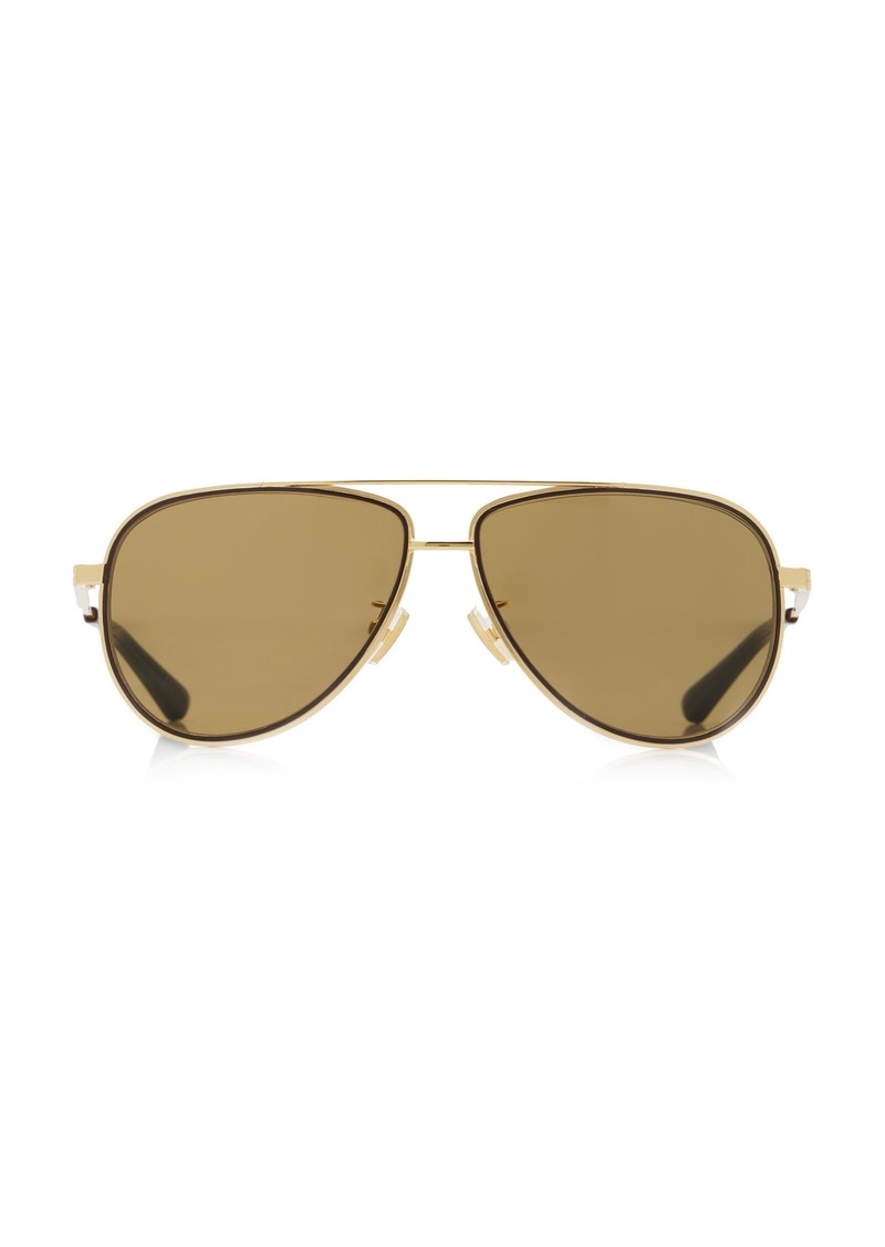 Bottega Veneta - Aviator-Frame Metal Sunglasses - Brown - OS - Moda Operandi