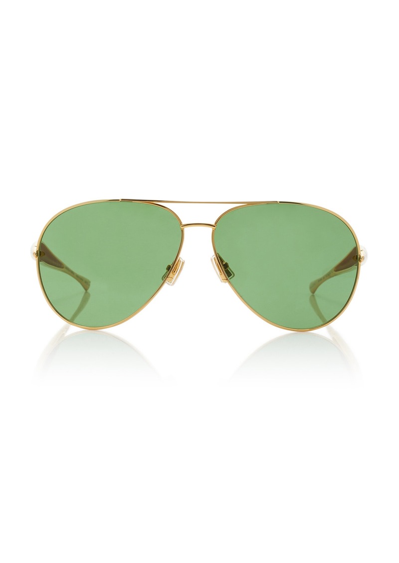 Bottega Veneta - Aviator-Frame Metal Sunglasses - Green - OS - Moda Operandi