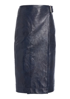 Bottega Veneta - Belted Embossed-Leather Midi Pencil Skirt - Navy - IT 38 - Moda Operandi