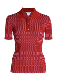 Bottega Veneta - Check Polo Top - Red - L - Moda Operandi