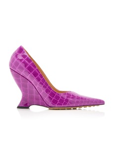 Bottega Veneta - Croc-Embossed Leather Wedge Pumps - Fuchsia - IT 37 - Moda Operandi