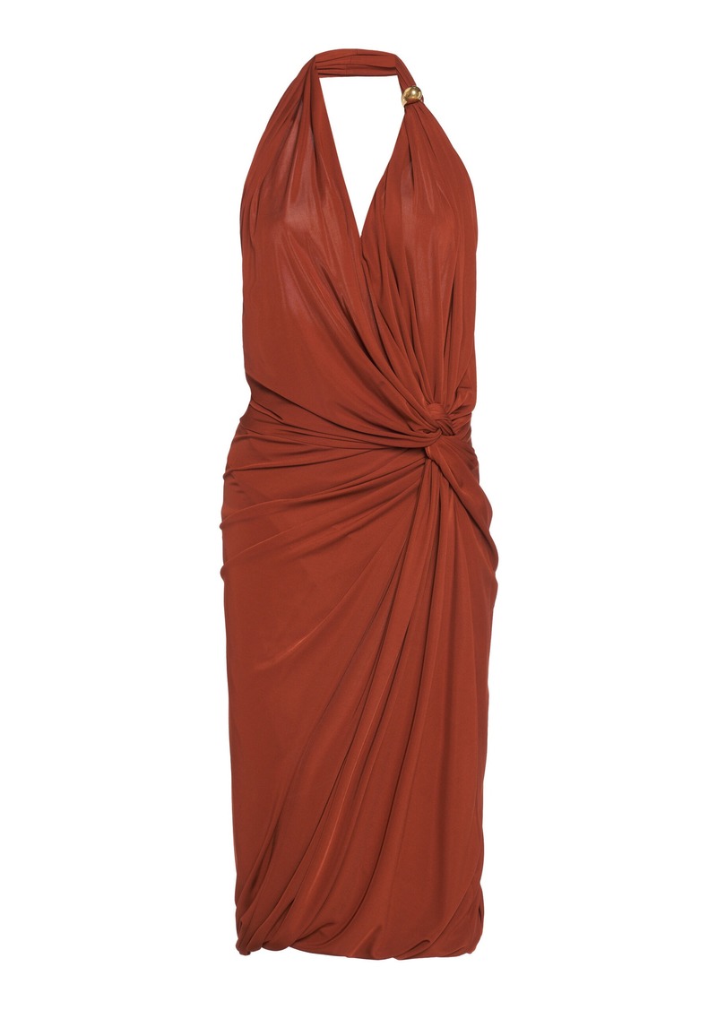 Bottega Veneta - Draped Jersey Midi Halter Dress - Burgundy - IT 36 - Moda Operandi