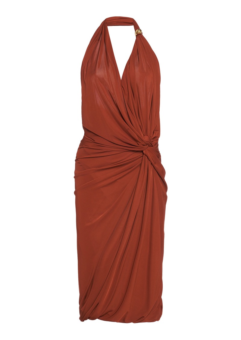 Bottega Veneta - Draped Jersey Midi Halter Dress - Burgundy - IT 40 - Moda Operandi
