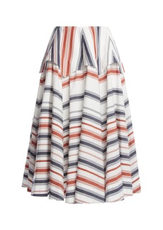 Bottega Veneta - Drop-Waist Cotton-Linen Midi Skirt - Stripe - IT 40 - Moda Operandi