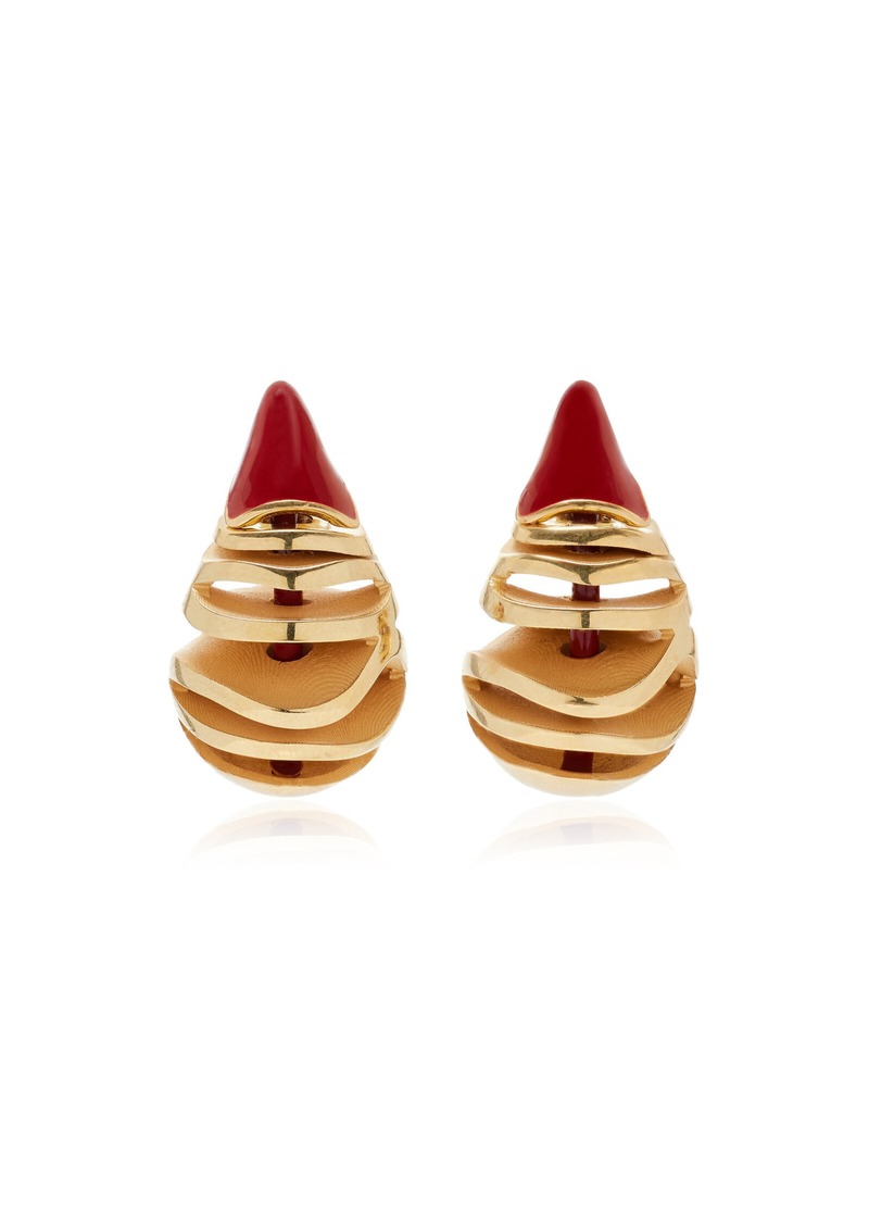 Bottega Veneta - Enameled 18k Gold-Pleated Sterling Silver Earrings - Red - OS - Moda Operandi - Gifts For Her