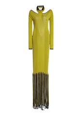 Bottega Veneta - Fringe-Trimmed Ribbed-Knit Maxi Halter Dress - Green - S - Moda Operandi