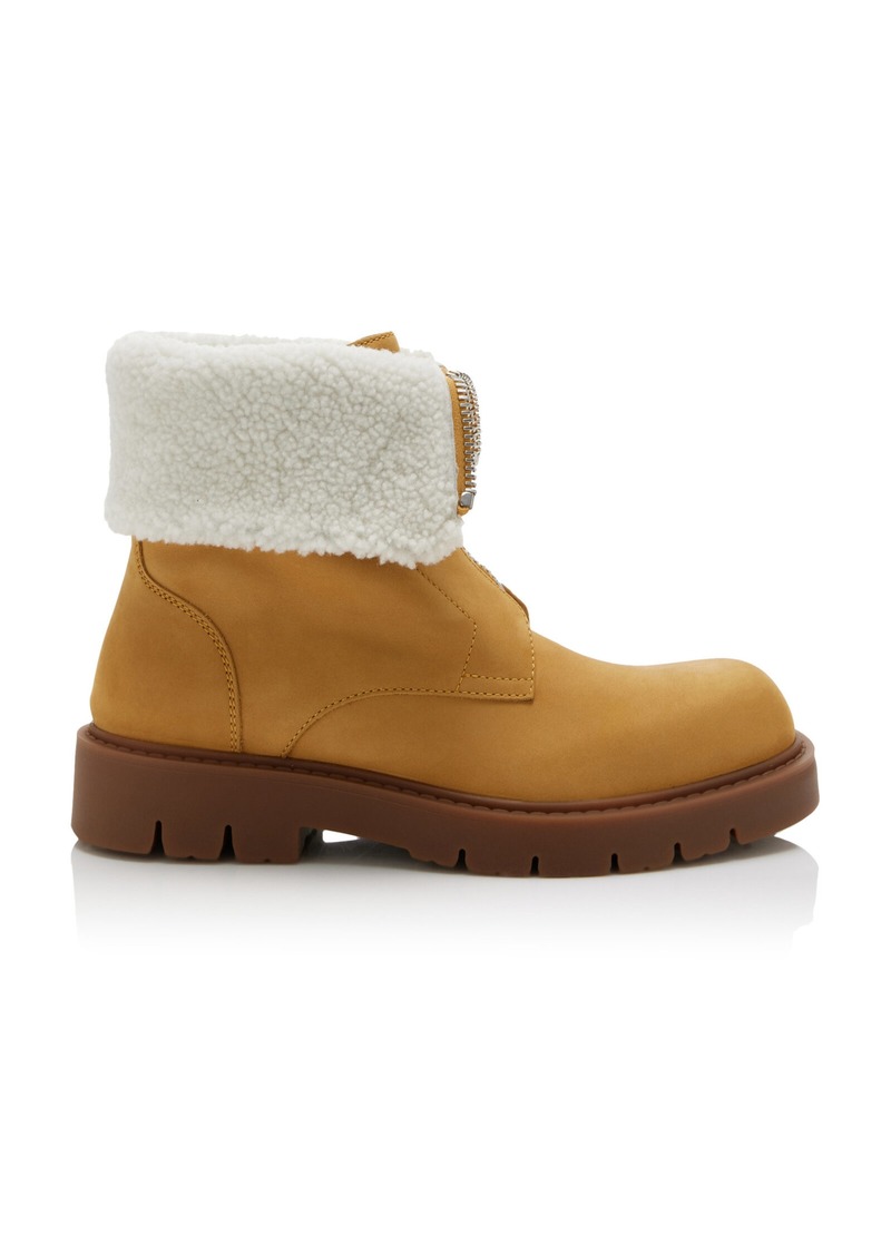 Bottega Veneta - Haddock Shearling-Lined Nubuck Ankle Boots - Tan - IT 39 - Moda Operandi