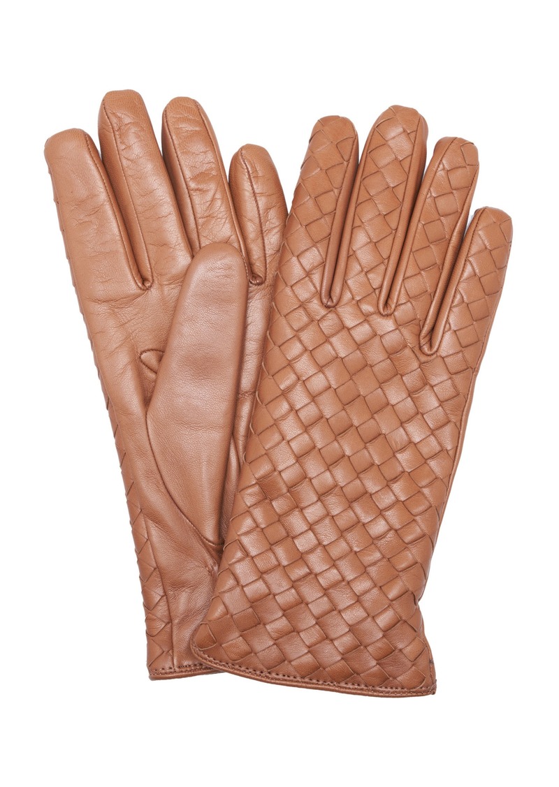 Bottega Veneta - Intrecciato Leather Gloves - Brown - 7.5 - Moda Operandi