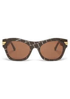 Bottega Veneta Eyewear - Intrecciato-print Square Acetate Sunglasses - Womens - Brown