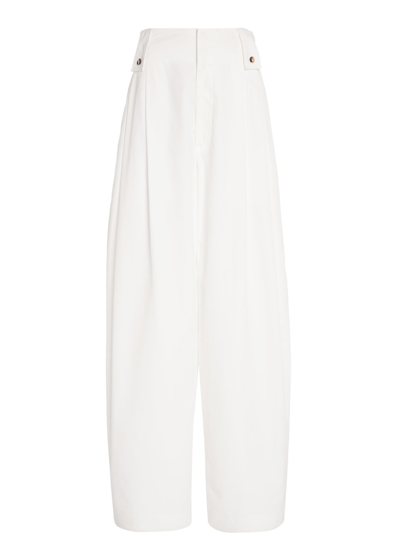 Bottega Veneta - Pleated Compact Cotton Wide-Leg Pants - White - IT 42 - Moda Operandi