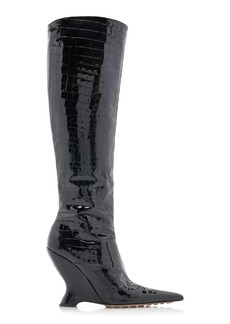 Bottega Veneta - Punta Gloss Croc Leather Boots - Black - IT 37.5 - Moda Operandi