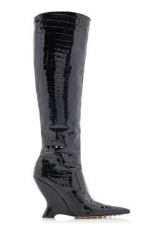 Bottega Veneta - Punta Gloss Croc Leather Boots - Black - IT 36 - Moda Operandi