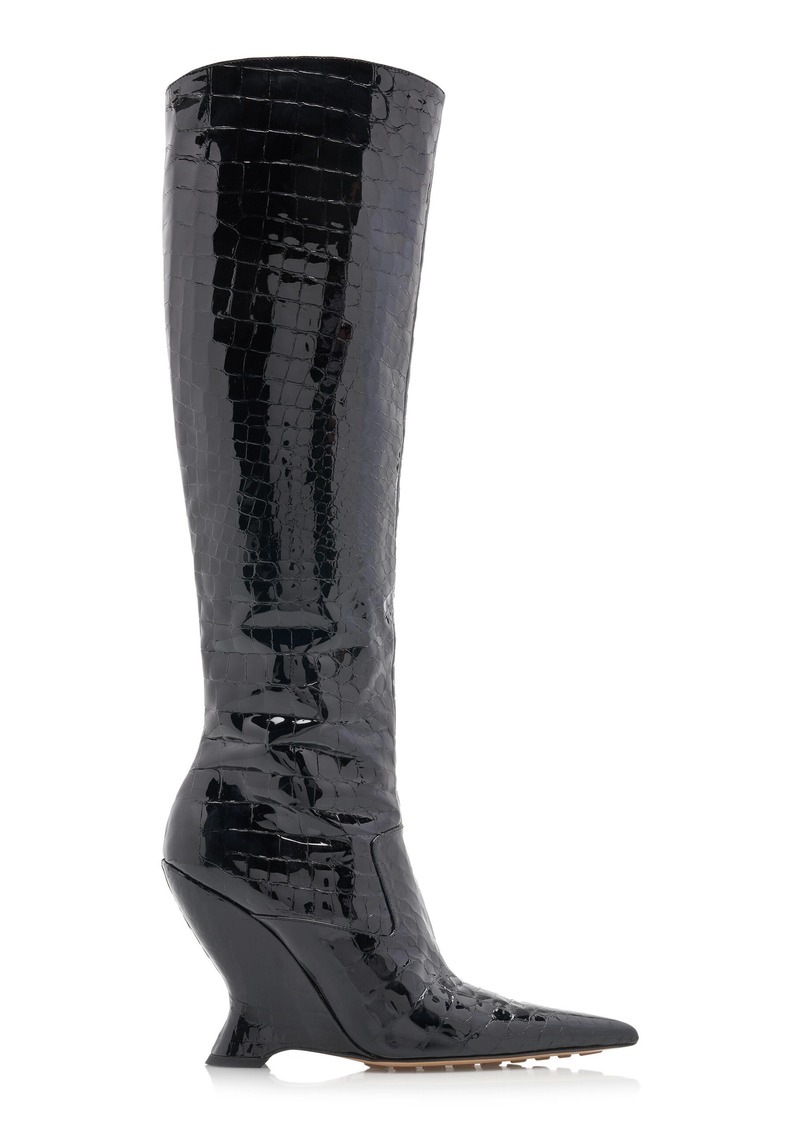 Bottega Veneta - Punta Gloss Croc Leather Boots - Black - IT 38.5 - Moda Operandi