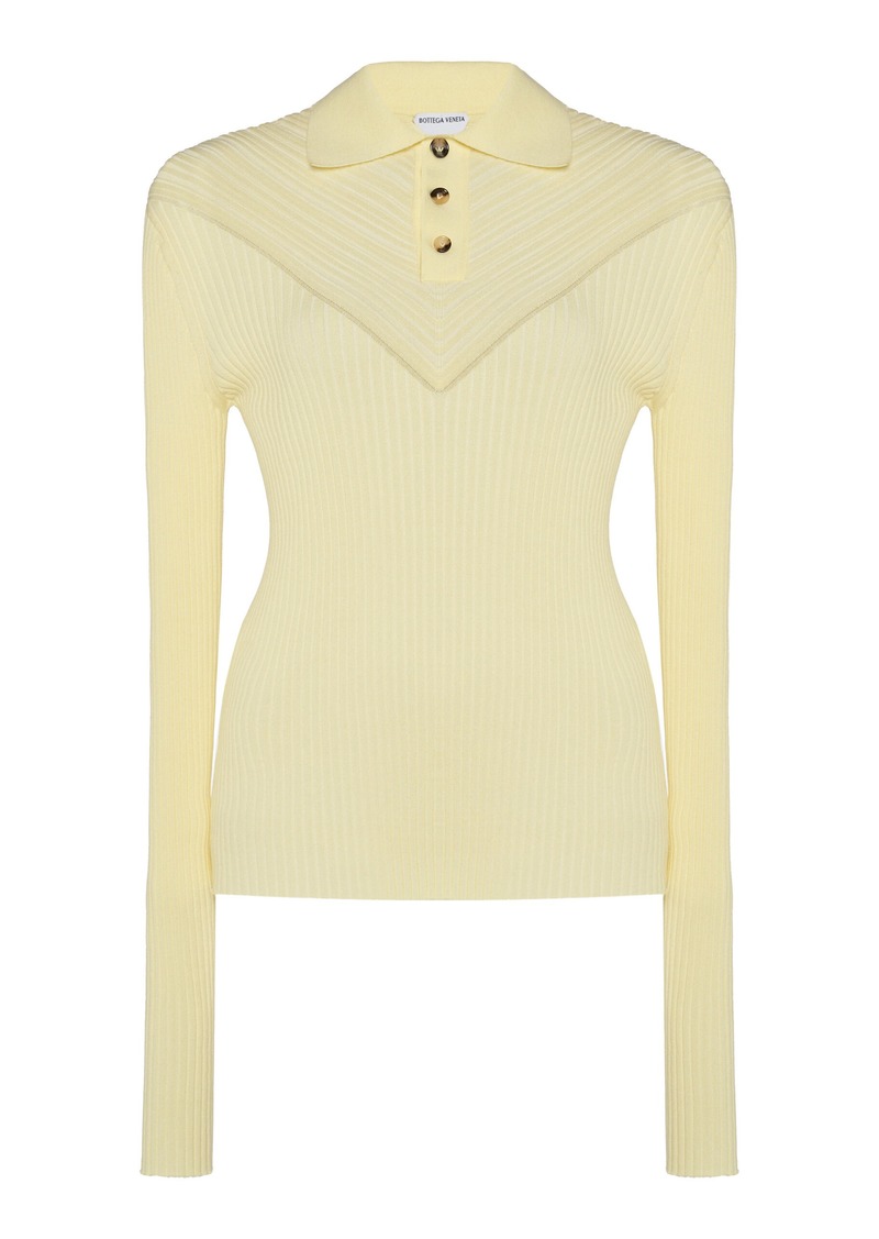 Bottega Veneta - Ribbed Cotton-Blend Polo Shirt - Yellow - L - Moda Operandi