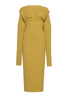Bottega Veneta - Ribbed Knit Cutout Midi Dress - Yellow - M - Moda Operandi