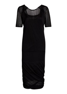Bottega Veneta - Ribbed-Knit Silk Midi Dress - Black - IT 40 - Moda Operandi