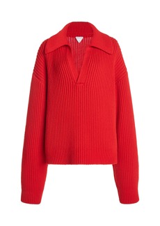 Bottega Veneta - Ribbed-Knit Wool Polo Sweater - Red - M - Moda Operandi