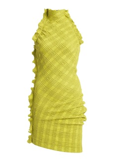 Bottega Veneta - Ruffled Check Mini Dress - Green - L - Moda Operandi