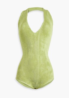 Bottega Veneta - Seersucker halterneck swimsuit - Green - IT 36