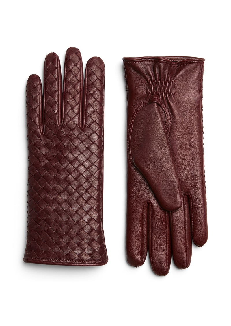 Bottega Veneta - Soft Intrecciato Leather Gloves - Burgundy - 6.5 - Moda Operandi