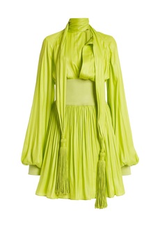 Bottega Veneta - Tassel-Detailed Chintzed Mini Dress - Green - IT 40 - Moda Operandi