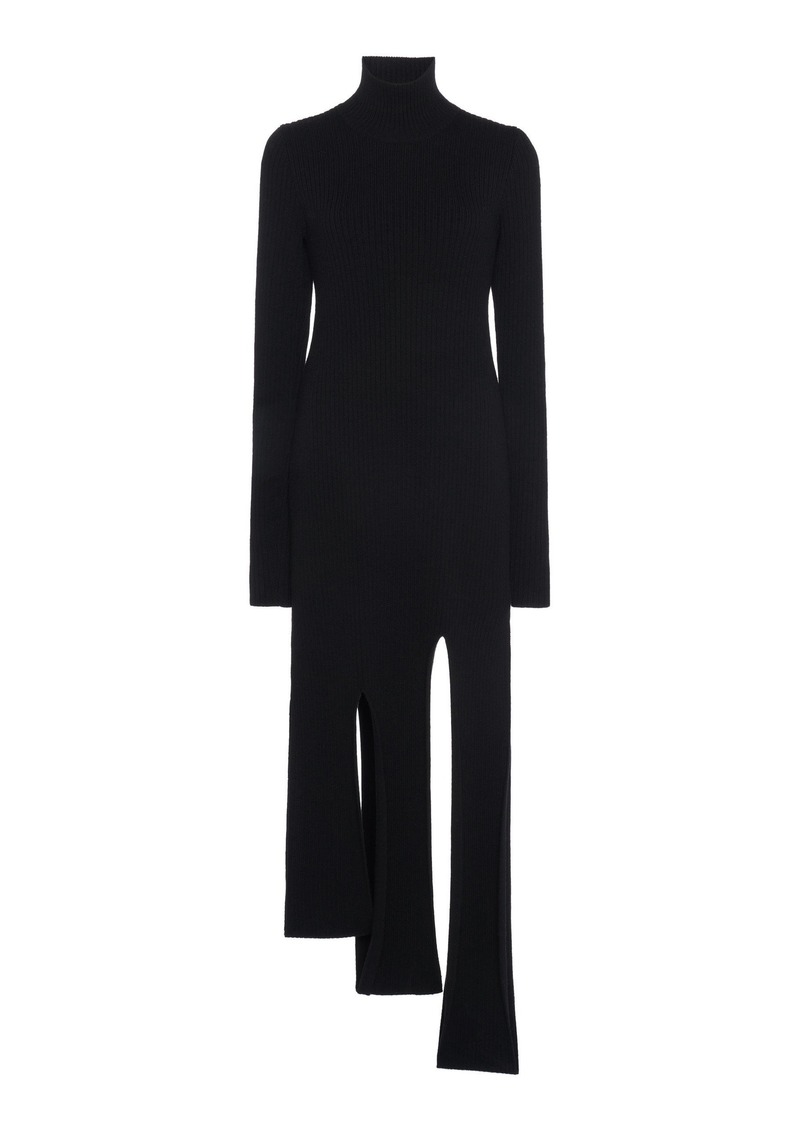 Bottega Veneta - Turtleneck Ribbed Knit Mini Dress - Black - M - Moda Operandi