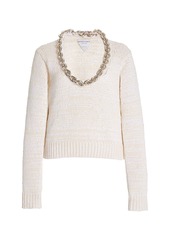Bottega Veneta - Chain-Detailed Cotton-Blend Knit Top - White - XS - Moda Operandi