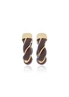 Bottega Veneta - Twist Triangle Leather-Trimmed 18K Gold-Plated Earrings - Brown - OS - Moda Operandi - Gifts For Her